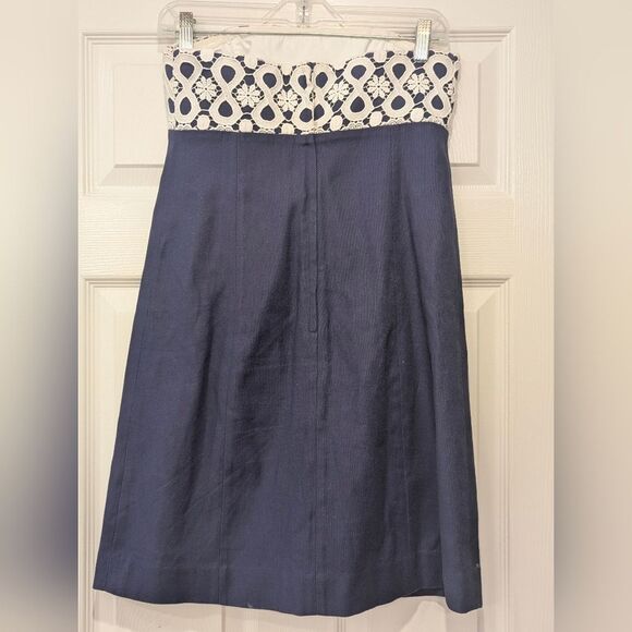 Lilly Pulitzer Crochet Navy Lace  Strapless Navy Eyelet Dress Size 2 Cocktail - Picture 3 of 10